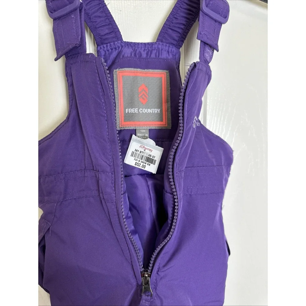 Free Country Kids Size 12Months Purple Ski‎ Snow Bibs Overalls NWT $52